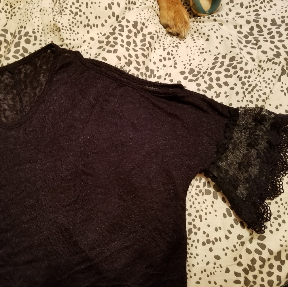 NWOT dark navy cold shoulder lace sleeve top